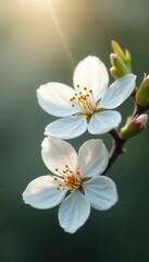 Obraz premium Delicate white blossoms, soft focus, ample space , bloom, invitation