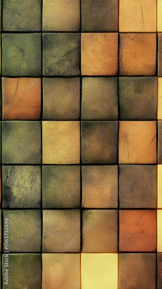 Poster abstract mosaic pattern with squares in shades of brown yellow and green a structured composition wi