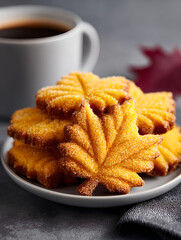 Delicious autumn leaf shaped sugar cookies on a plate