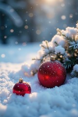 Glittering tinsel strewn across pristine snow , snow, nature