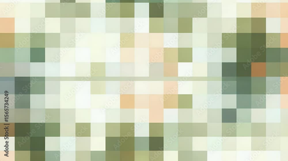 Poster abstract pixelated mosaic background. squares in shades of cream green and peach arranged horizontal