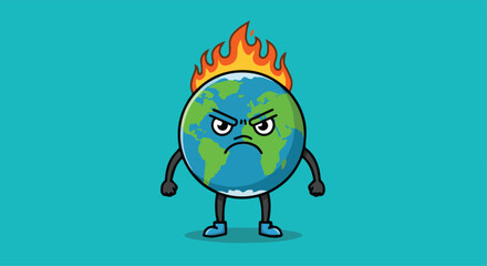 Angry Earth on Fire, Global Warming Concept

