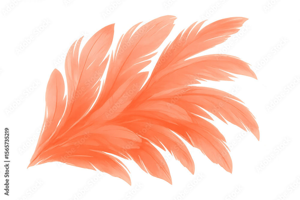 Poster lush light coral feather isolated on transparent background, creating a delicate and vibrant visual 