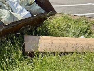An Old and Rusty Dump Container That is Surrounded by Lush, Overgrown Grass and Weeds. A weathered metal dumpster overflowing with various debris, positioned against a backdrop of lush tall grass.