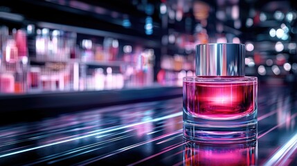 Luxurious Perfume in Neon Cityscape