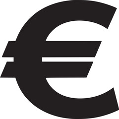 A bold black euro symbol on a white background representing european currency and financial transactions