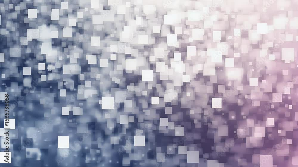 Poster abstract background with floating square shapes in a gradient of purple and blue. blurred and soft f