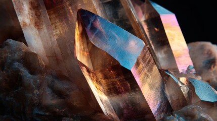 Iridescent Crystal Geode: Macro Photography of Translucent Gemstone Rock Formation