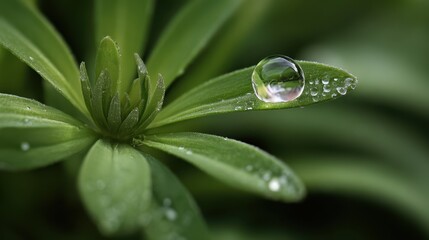Macro Photography of Green Plant with Water Droplets: Capturing Nature's Micro World and Botanical Details for Organic Refreshment