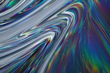 Swirling iridescent oil slick with a sense of motion and wonder