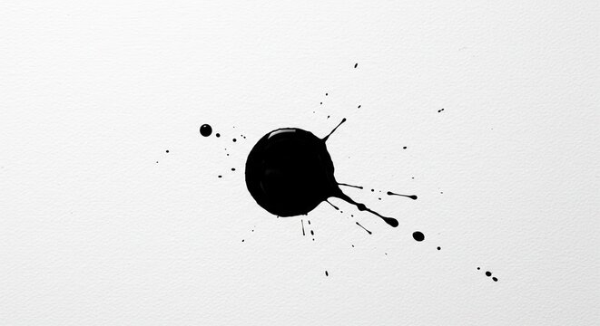 Abstract black ink blot on white paper background for artistic design, paint splatter art - Powered by Adobe