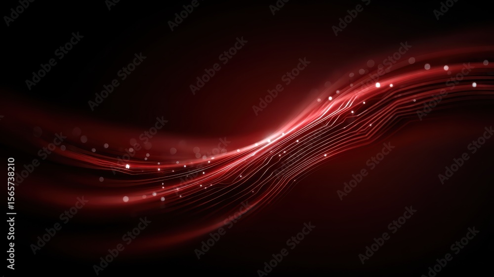 Poster futuristic red technology background with glowing circuit board patterns and digital data streams fl