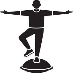 Silhouette of a person balancing on a bosu ball with arms outstretched for stability and balance training