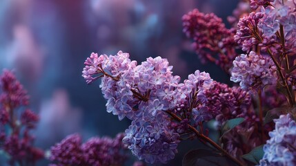 Vibrant Purple Lilacs: Floral Arrangement Close-Up in Lush Garden Scene