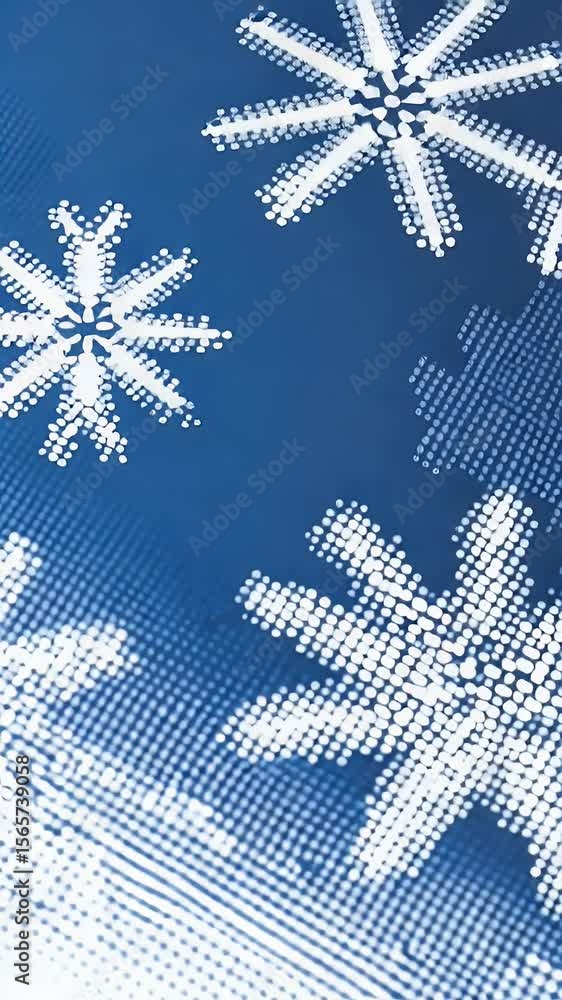 Poster abstract illustration featuring snowflake patterns in varying sizes and angles against a gradient bl
