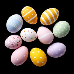 Obraz premium Colorful Easter Eggs with Simple Patterns on Black Background