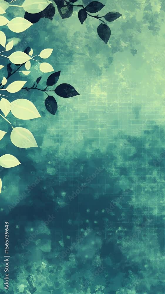 Poster abstract art featuring pixelated leaves and a textured background suggestive of fog or mist with dig