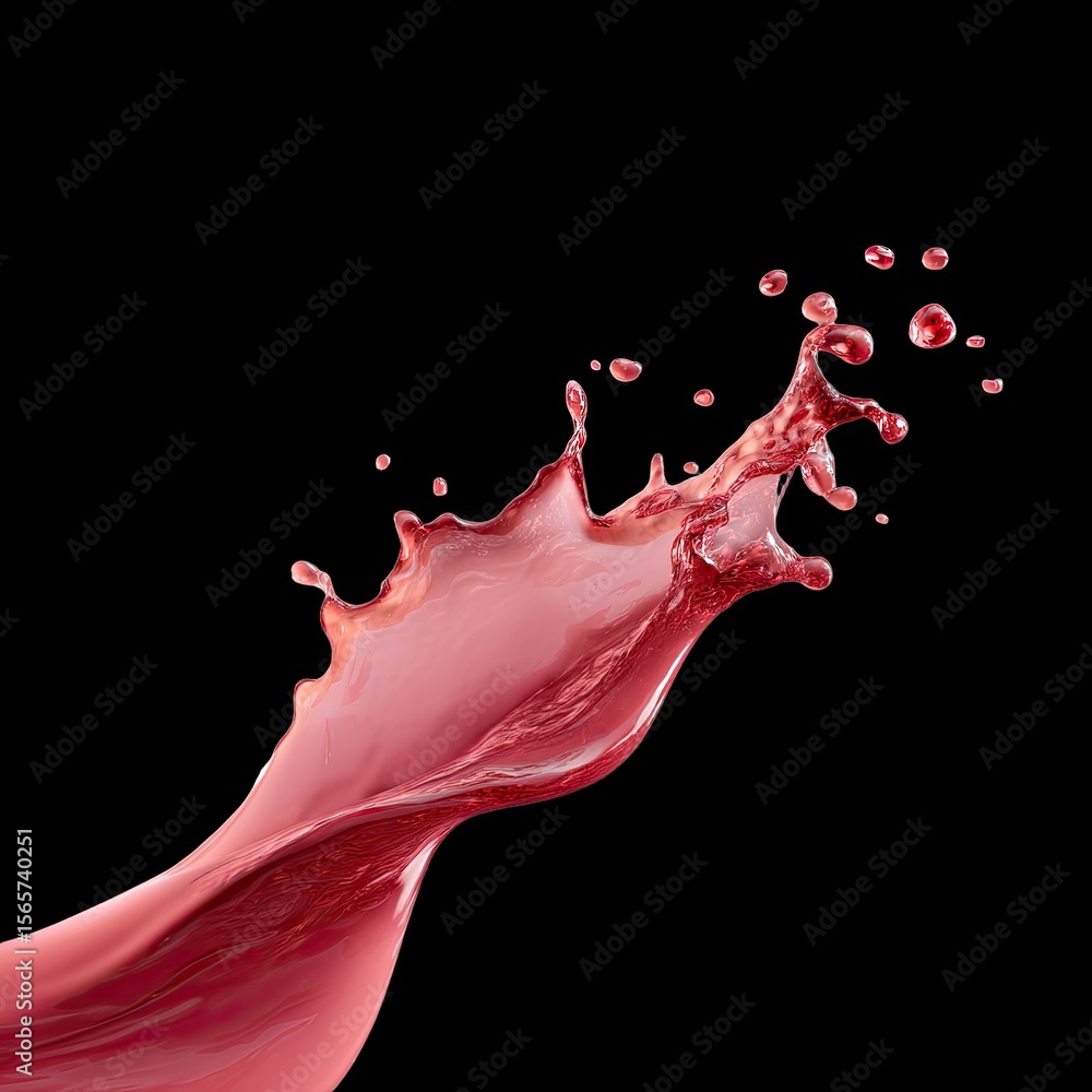 Poster dynamic splash of red liquid with droplets on black background