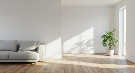 Fototapeta premium Bright minimalist living room with sunlight
