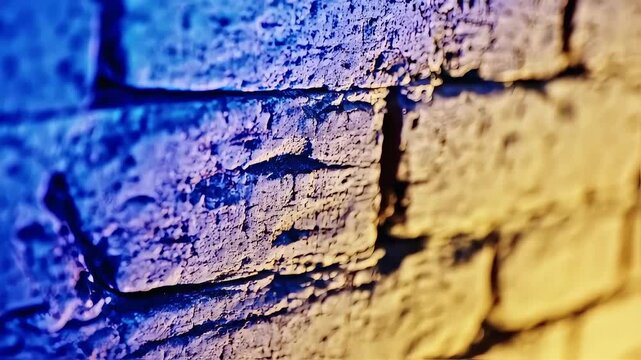 Textured Brick Wall Background with Blue and Yellow Light