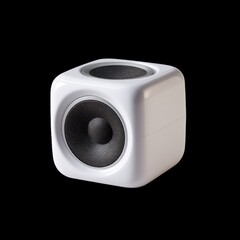 Fototapeta premium Modern White Cube Speaker with Grille and Minimalist Design