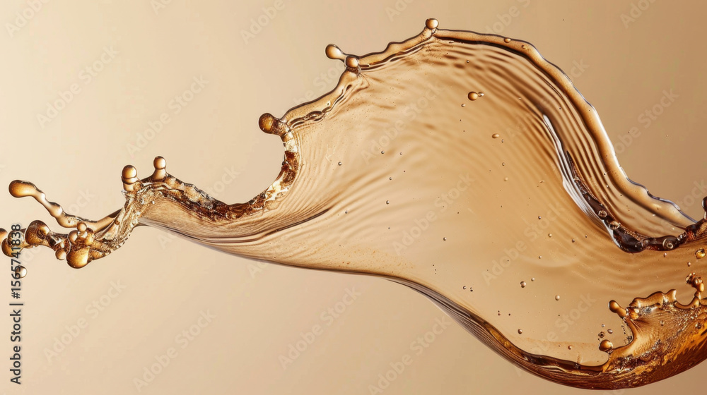 Poster abstract coffee splash forming artistic wave in mid air, showcasing fluid dynamics and elegance. war