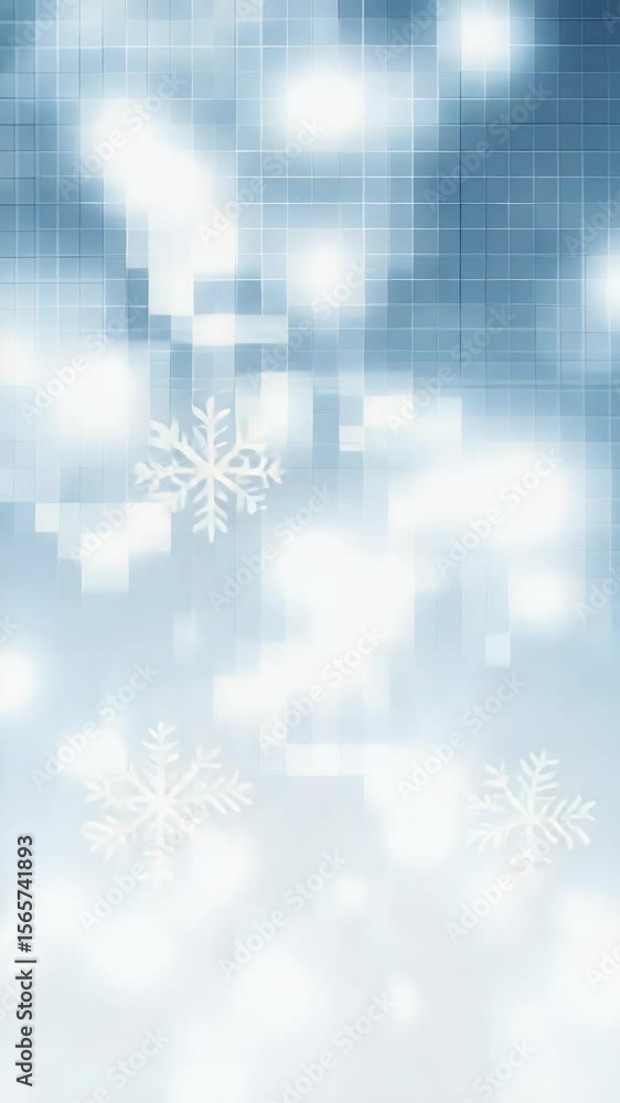 Poster abstract winter scene with snowflakes and bokeh lights. digital art depicts falling snow with soft f