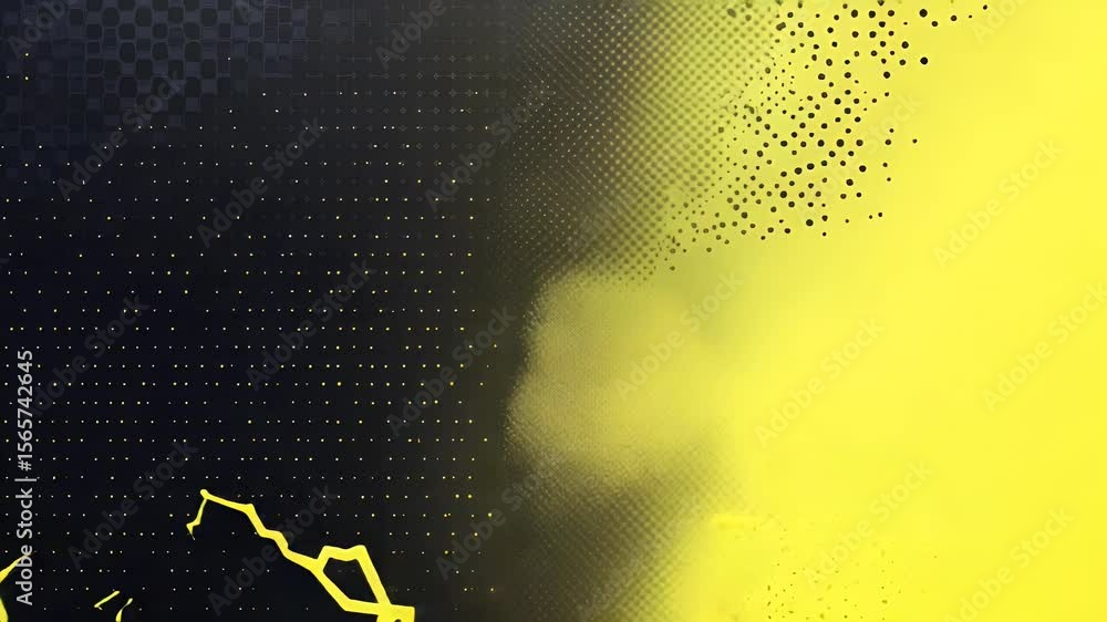 Poster abstract digital composition featuring a blend of dark and bright yellow hues pixelated patterns dyn