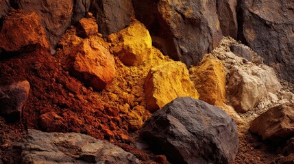 Geological Landscape with Earthy Colorful Mineral Deposits and Textured Rock Formations