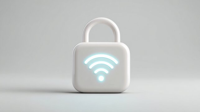 WiFi padlock glowing, security concept, isolated on white, background plain, for ads - Powered by Adobe