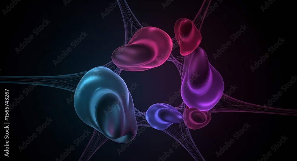 Poster abstract spheres with interconnecting lines on dark background