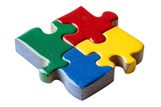 Colorful rainbow puzzle pieces symbolize unity, cooperation, diversity, autism, and inclusion.
