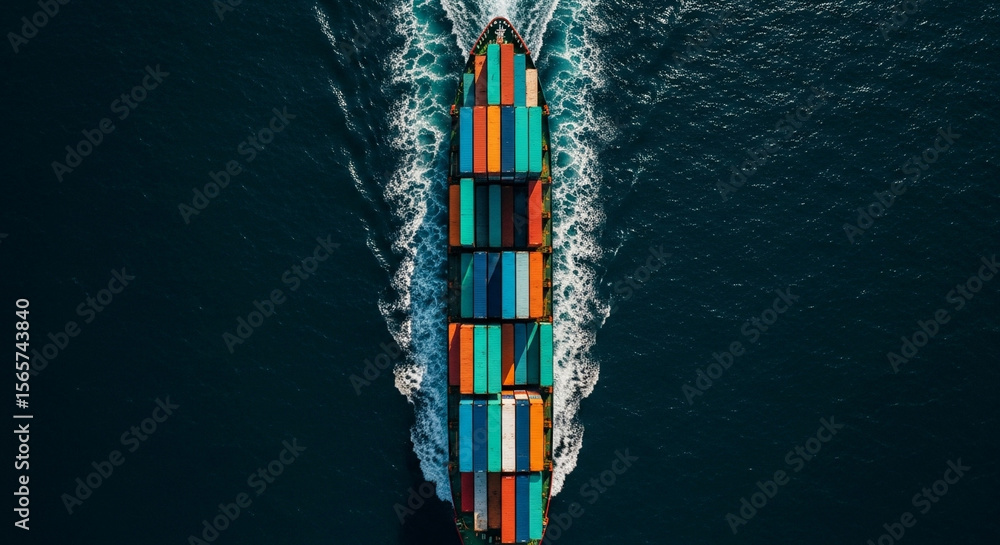 Aufkleber aerial view of a container ship sailing on the ocean with colorful cargo containers stacked high on 