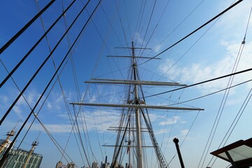 Tall ship mast and rigging in NYC