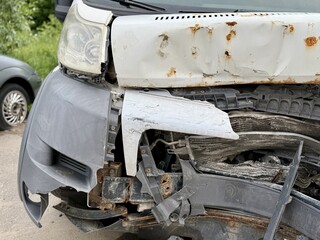 This minibus was significantly damaged as a result of a serious head-on collision. A seriously...