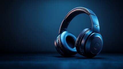 Stylish Headphones on a Dark Blue Background for Audio Enjoyment