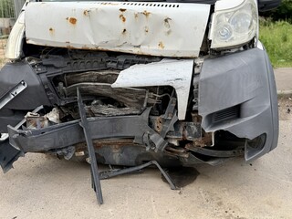 This minibus was significantly damaged as a result of a serious head-on collision. A seriously...