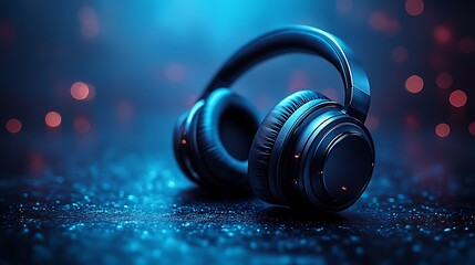 Stylish Headphones on Blue Surface for Immersive Audio Experience