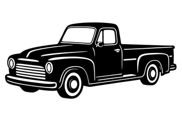 Old vintage red pickup truck isolated vector illustration on white