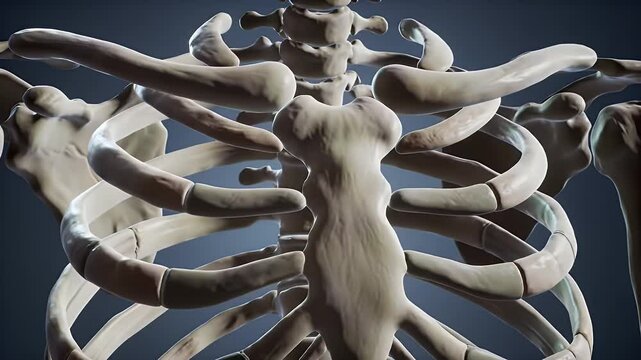 Detailed Rib Cage Bone Structure Close Up Anatomy on Gray Background for Medical Education