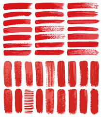 Collection of red paint brush strokes in horizontal and vertical orientation