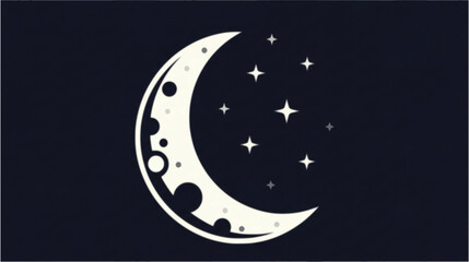 Naklejka premium Crescent moon with craters and stars on a dark background, creating a celestial night sky illustration.