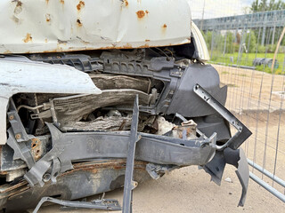 This minibus was significantly damaged as a result of a serious head-on collision. A seriously...