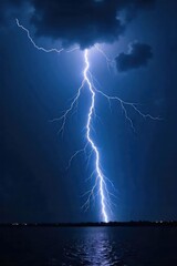 Fototapeta premium Dramatic, dark background featuring intense, realistic lightning bolts striking across a stormy night sky Perfect for graphic design, fantasy, and power-related projects , background, thunder, sky