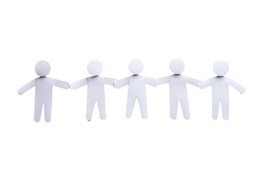 paper men holding hands, symbol of cooperation, union, equality, cut out white background