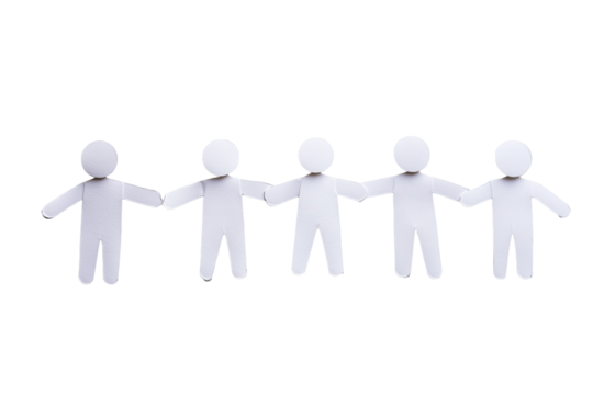 paper men holding hands, symbol of cooperation, union, equality, cut out white background - Powered by Adobe