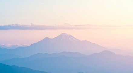 Ethereal mountain vista with soft gradient of frost blue and pastel periwinkle