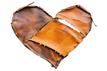 Crafted Heart Art, Heart Made from Leather Patches Stitching, Expressing Affection