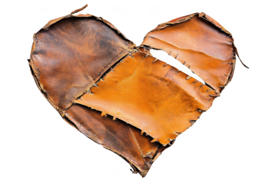 Crafted Heart Art, Heart Made from Leather Patches Stitching, Expressing Affection