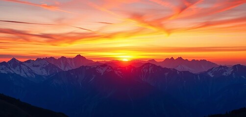 Obraz premium Vibrant sunrise paints a majestic mountain range with breathtaking hues, bright morning, shadow